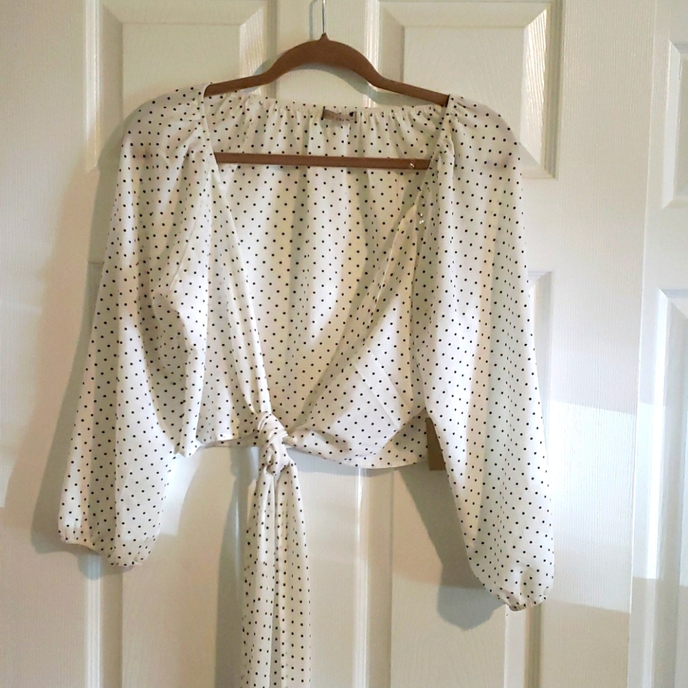 White with black polka dot, crop cover-up